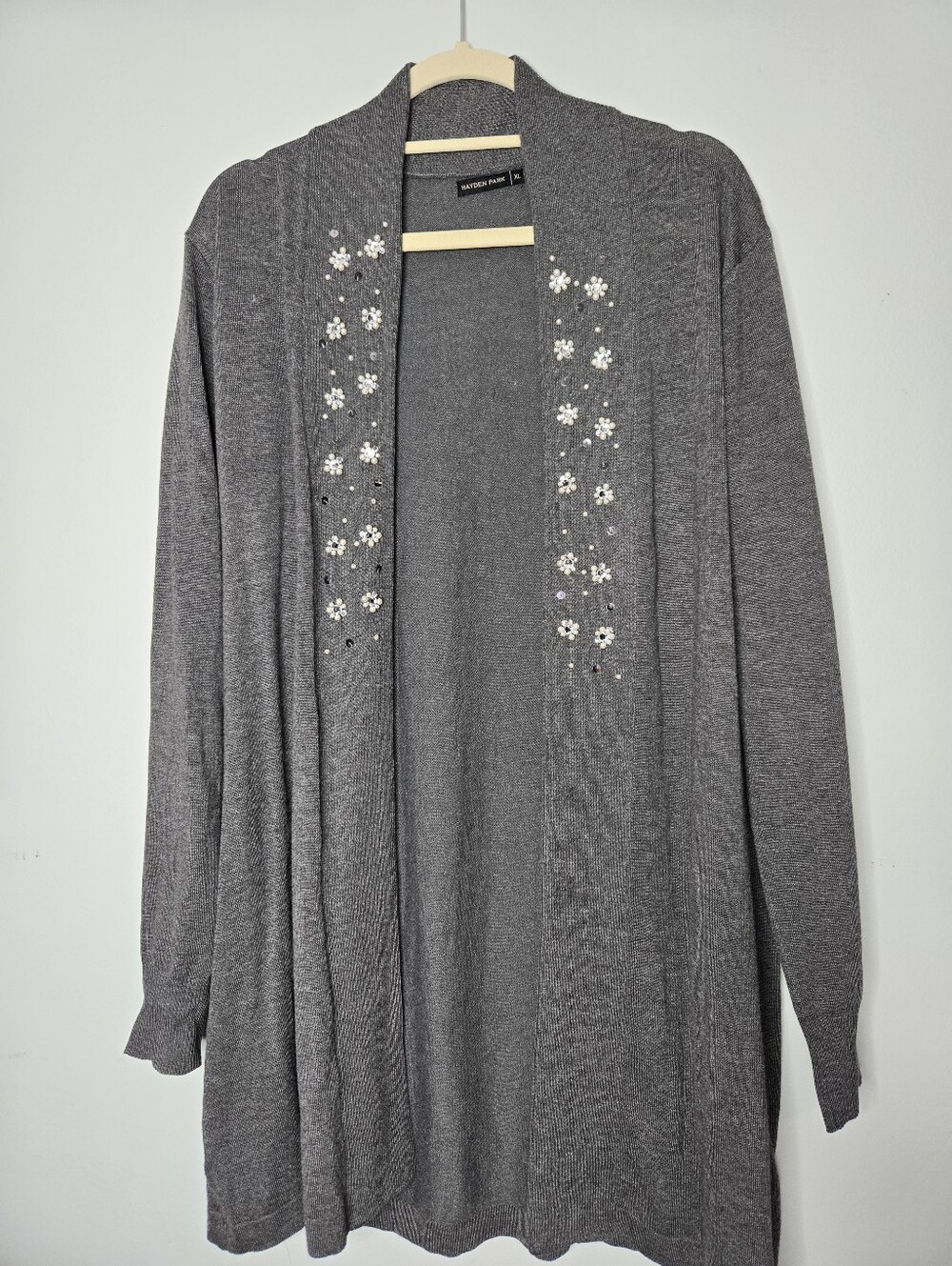 Hayden Park Gray Pearl Embellished Cardigan XL